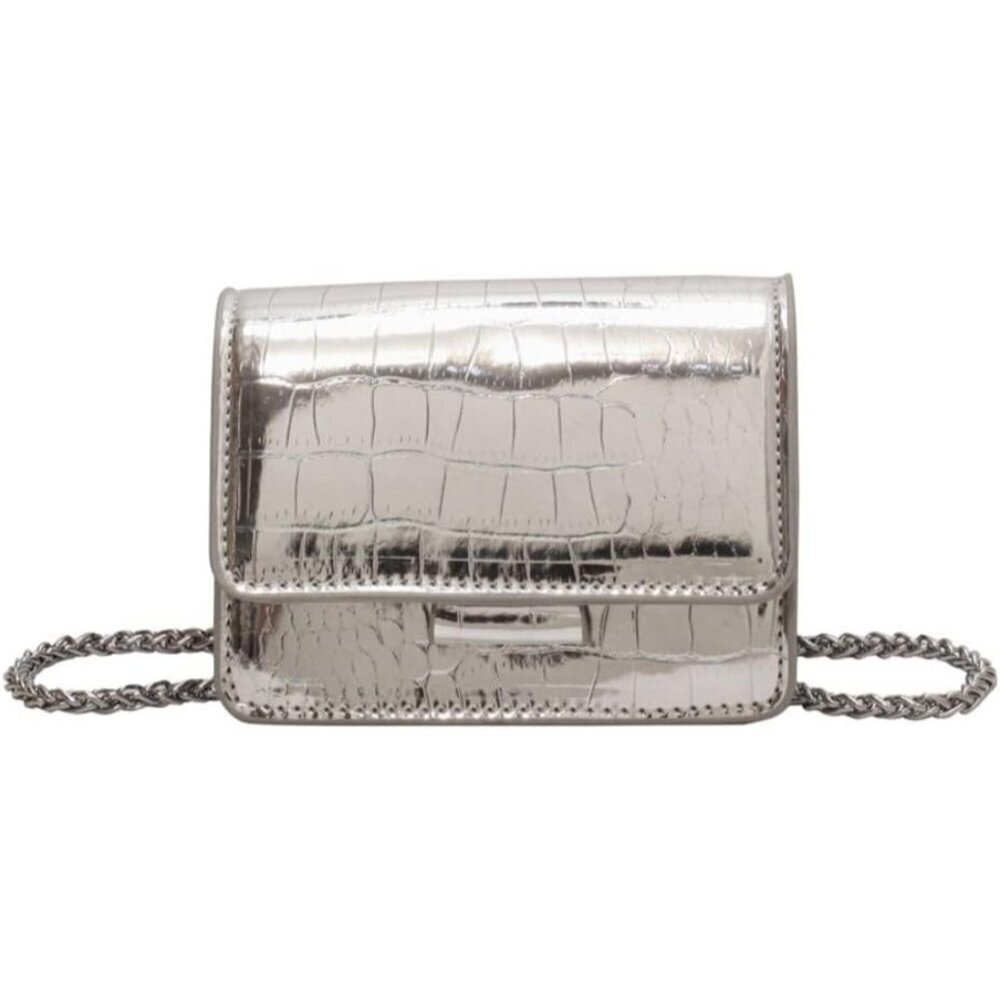 Mini Silver Evening Purse Crossbody Bag for Nightclub Parties Glam